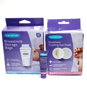 Bundle of Lansinoh 50 Breastmilk Storage Bags Cooling Gel Pads Lanolin Cream